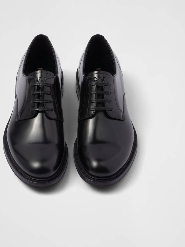 Brushed Leather Lace-Up Loafers Black - PRADA - BALAAN 4