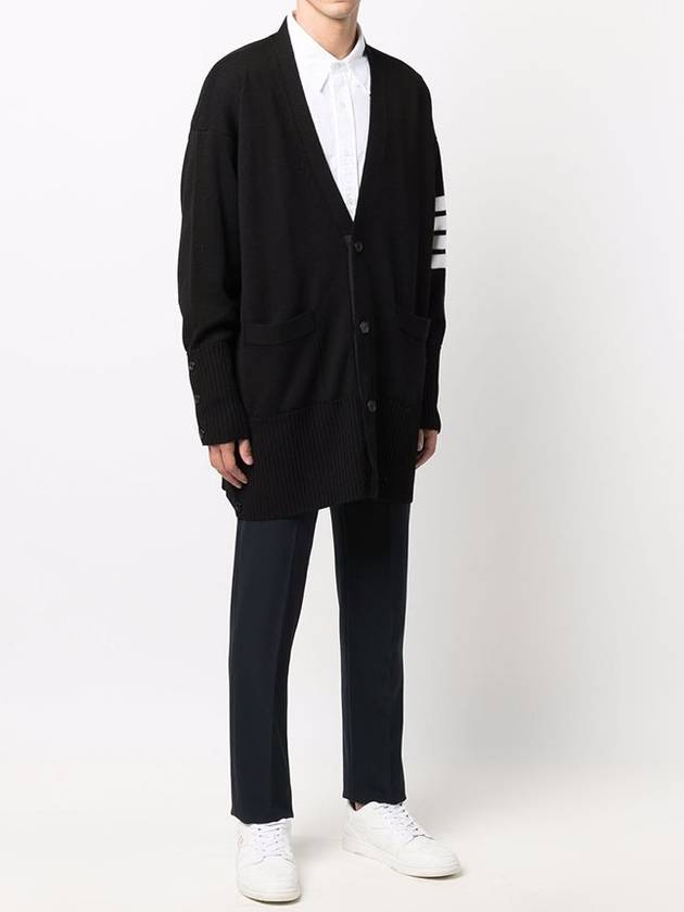 Men's Diagonal Stripe Elongated Wool Cardigan Black - THOM BROWNE - BALAAN 4