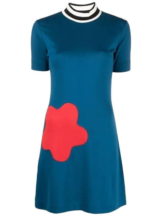 Women's Flower Stretch Viscose Blend Midi Dress Blue - KENZO - BALAAN 1