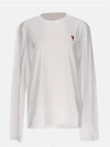 Chain Stitch Heart Logo Long Sleeve T-Shirt White - AMI - BALAAN 2