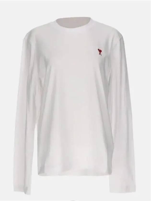 Chain Stitch Heart Logo Long Sleeve T-Shirt White - AMI - BALAAN 2