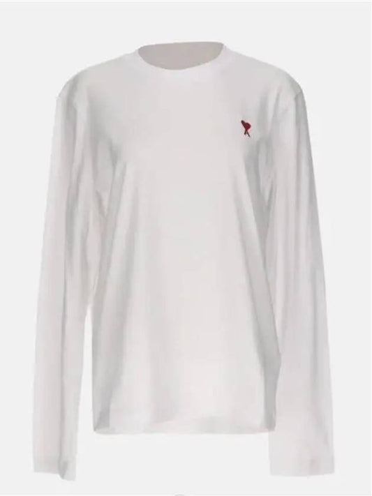 Chain Stitch Heart Logo Long Sleeve T-Shirt White - AMI - BALAAN 2