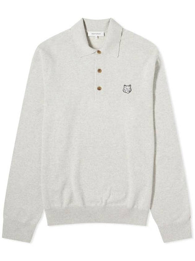 Fox Motif Knitted Polo Shirt Light Grey - MAISON KITSUNE - BALAAN 1