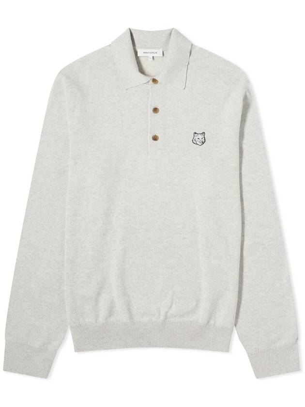 Fox Motif Knitted Polo Shirt Light Grey - MAISON KITSUNE - BALAAN 1