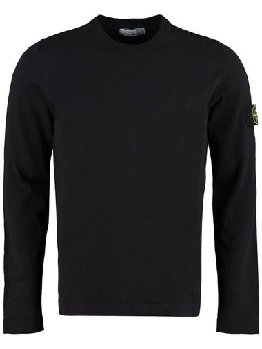 Men's Wappen Patch Crew Neck Cotton Knit Top Navy - STONE ISLAND - BALAAN 1