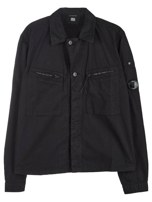 Lens Wappen Gabardine Utility Overshirt Jacket Black - CP COMPANY - BALAAN 1