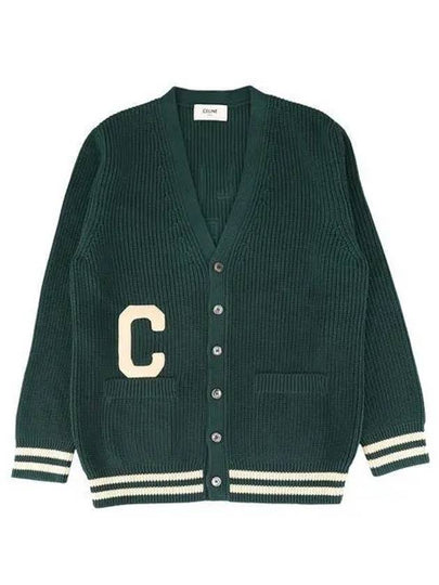 College Logo Patch Wool Long Cardigan Green - CELINE - BALAAN 2