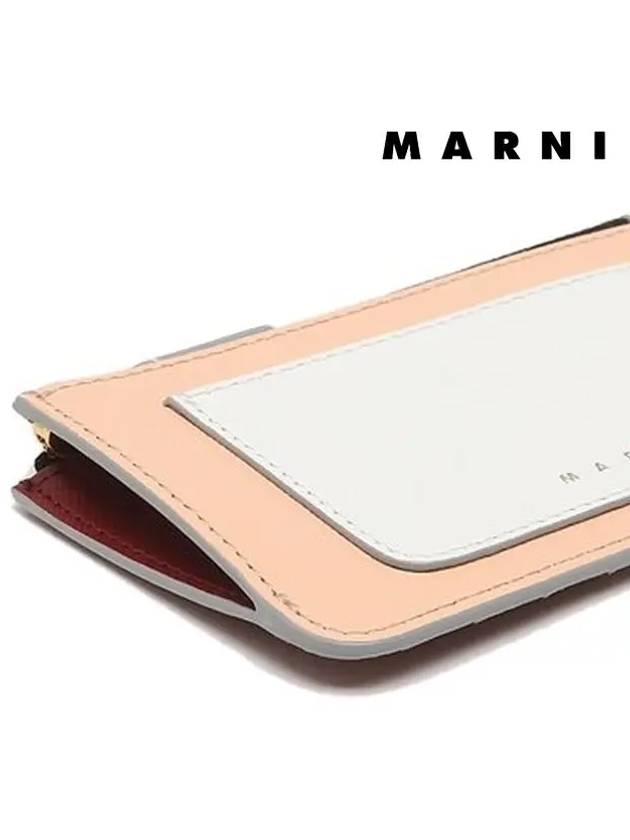 Saffiano Two-Tone Zipper Card Wallet Lily White Pale Peach - MARNI - BALAAN 6