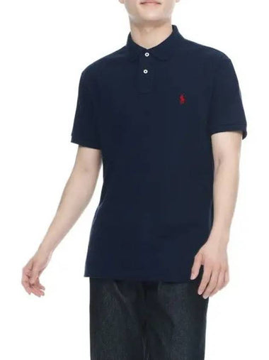 slim fit mesh polo shirt blue - POLO RALPH LAUREN - BALAAN 1