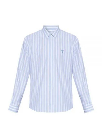 Tonal Heart Logo Striped Long Sleeve Shirt Blue - AMI - BALAAN 2