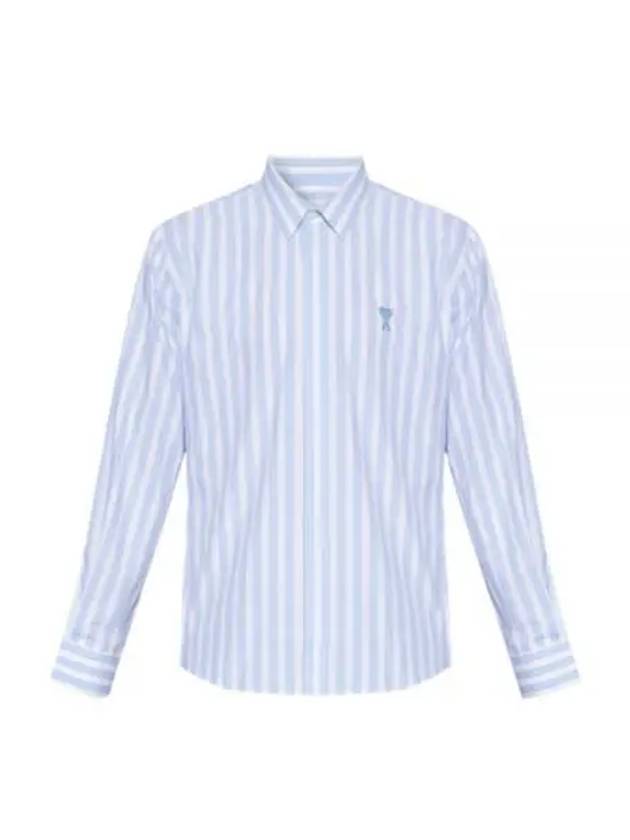 Tonal Heart Logo Striped Long Sleeve Shirt Blue - AMI - BALAAN 2