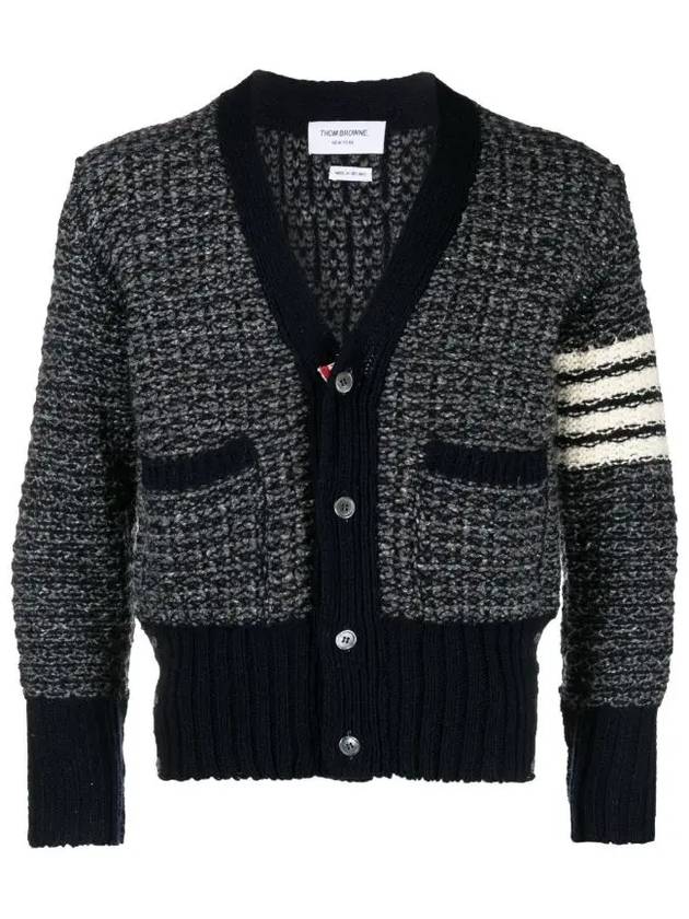 Mohair Tweed 4-Bar Classic V-neck Cardigan Navy - THOM BROWNE - BALAAN 2