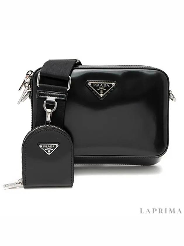 Brushed leather triangle logo cross bag black - PRADA - BALAAN 3