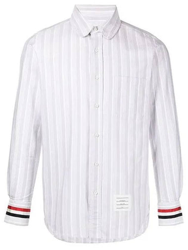 Three Stripes Cuff Striped Oxford Long Sleeve Shirt White - THOM BROWNE - BALAAN 1