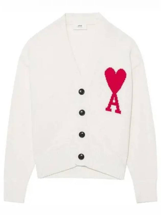 Big Heart Cotton Wool Oversize Cardigan Ivory - AMI - BALAAN 2