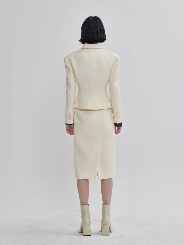 Rye Tweed Bonding Wide Shoulder X-Line Silhouette Jacket Ivory - LIE - BALAAN 5
