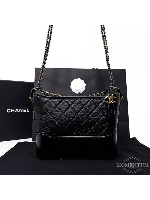 Aged Calfskin Gabrielle Medium Hobo Shoulder Bag Black - CHANEL - BALAAN 2