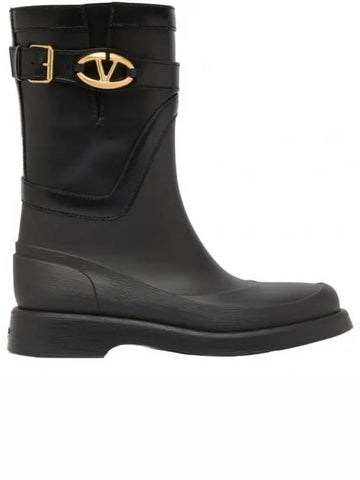 V Logo Bold Edition Middle Boots Black - VALENTINO - BALAAN 1