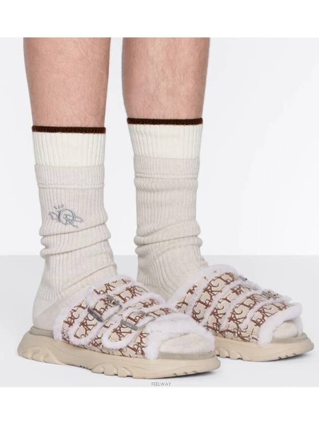 H Town Shearling Oblique Jacquard Sandals Cream - DIOR - BALAAN 8