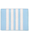 Pebble Grain Leather 4-Bar Stripe Double Card Wallet Blue - THOM BROWNE - BALAAN 2