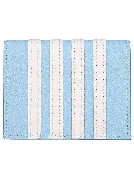 Pebble Grain Leather 4-Bar Stripe Double Card Wallet Blue - THOM BROWNE - BALAAN 2