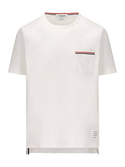 Men's Medium Weight Jersey Tipped Pocket Crewneck Short Sleeve T-Shirt White - THOM BROWNE - BALAAN 2