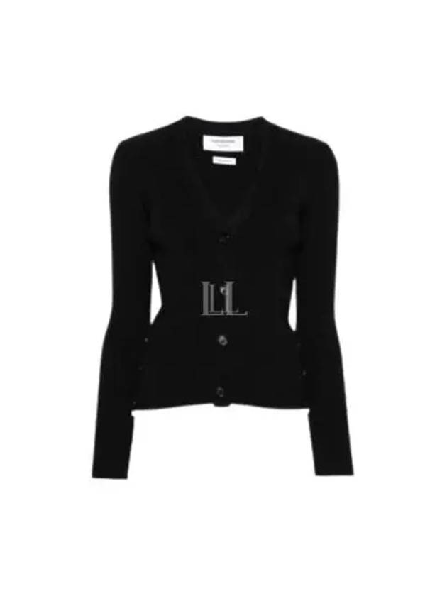 Tipping Rib Stitch Cable Wool Silk Blend Cardigan Black - THOM BROWNE - BALAAN 2