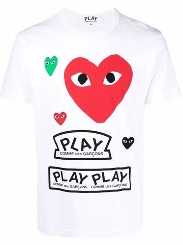 Men's Green Red Heart Waffen Big Heart Logo Short Sleeve T-Shirt White AZ T280 051 1 - COMME DES GARCONS - BALAAN 1