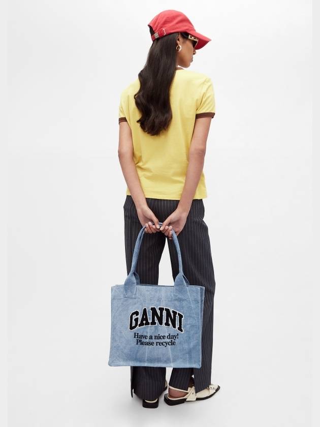 Embroidered Logo Canvas Large Tote Bag Blue - GANNI - BALAAN 3