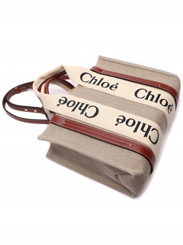 Woody Small Canvas Tote Bag White Brown Beige - CHLOE - BALAAN 6