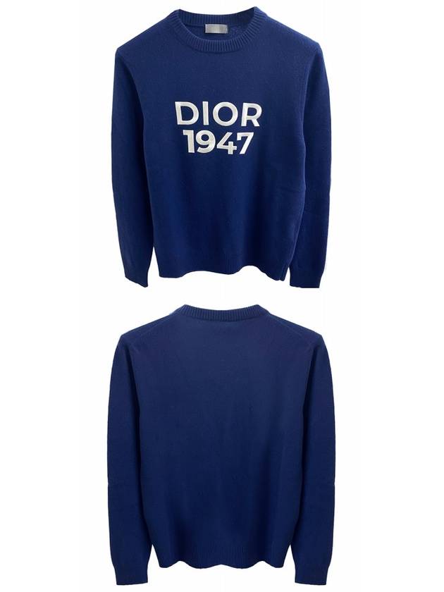 Wool Cashmere Crew Neck Knit Top Navy - DIOR - BALAAN 6