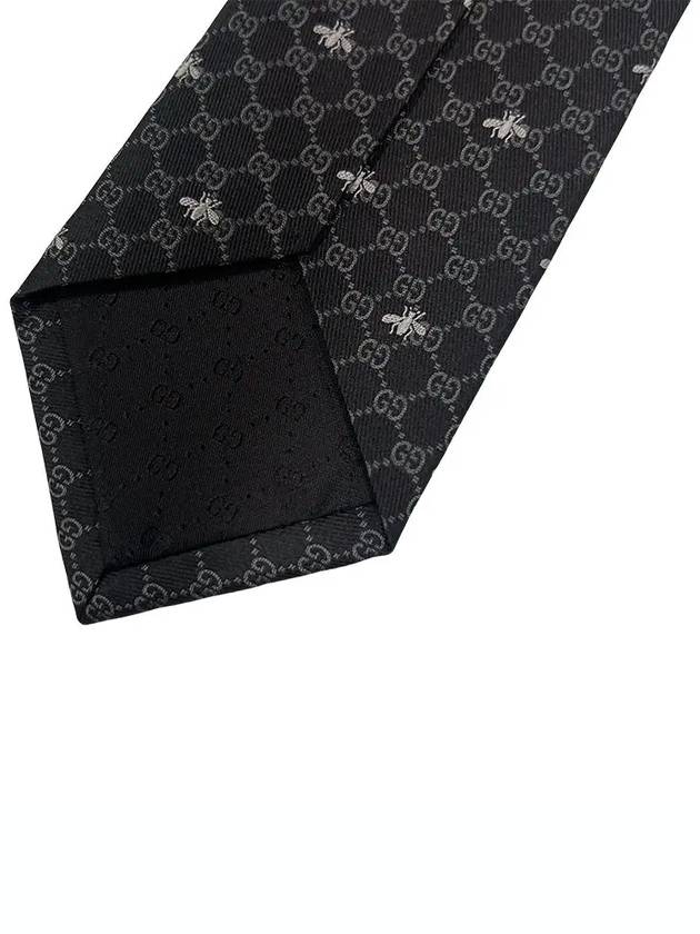 Interlocking GG Pattern Bee Print Tie Black - GUCCI - BALAAN 7