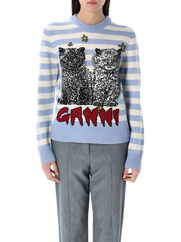 Striped graphic cat jumper - GANNI - BALAAN 1