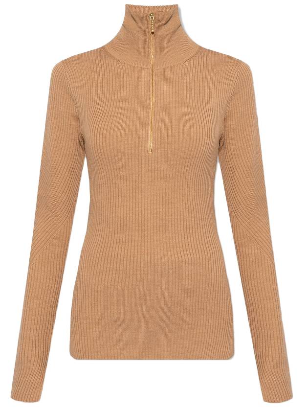 Half Zipper Rib Turtleneck Brown - GANNI - BALAAN 1