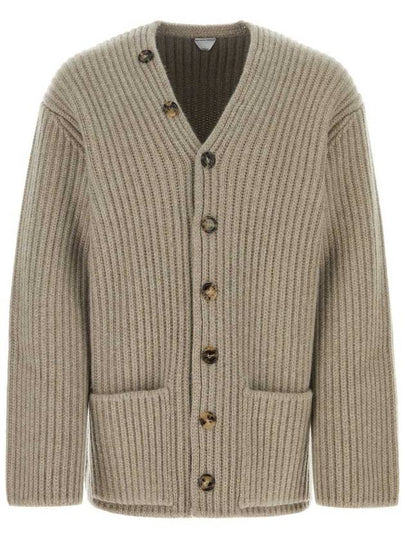 V-Neck Ribbed Cardigan Beige - BOTTEGA VENETA - BALAAN 2