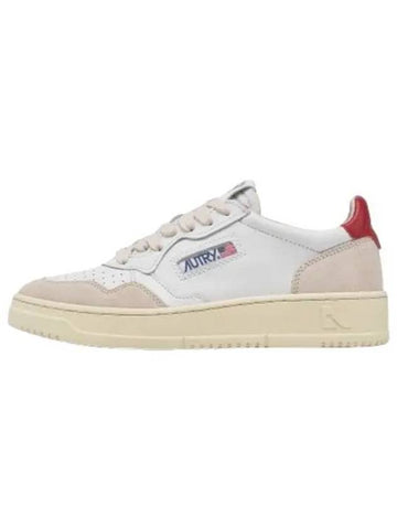 Medalist Low Calf Leather Suede Sneakers White Red - AUTRY - BALAAN 1