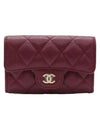 Classic Card Holder Grained Shiny Calfskin Gold Metal Burgundy - CHANEL - BALAAN 1