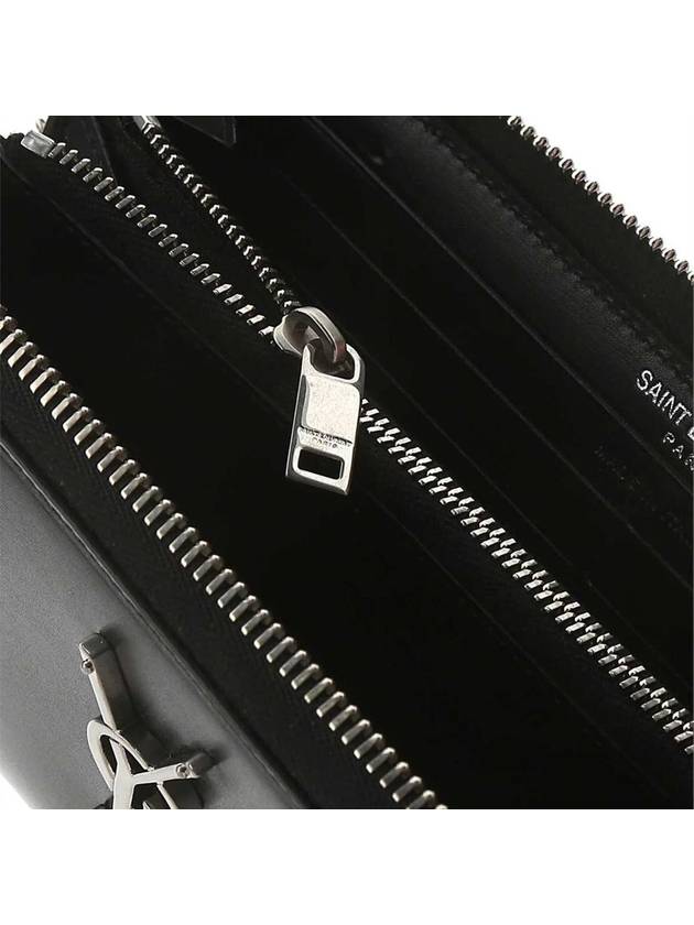 Monogram Silver Logo Zip Around Long Wallet Black - SAINT LAURENT - BALAAN 4