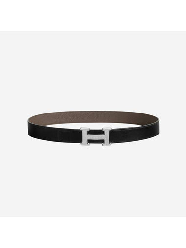 H Silver Buckle Reversible Leather Belt Brown Black - HERMES - BALAAN 1