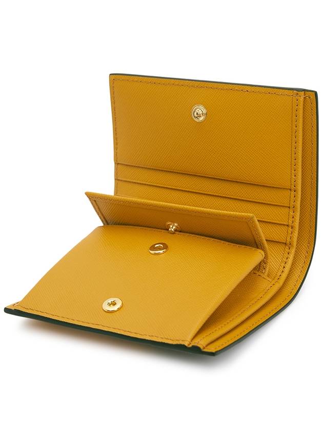 Logo Saffiano Leather Two-fold Halfwallet Yellow Brown - MARNI - BALAAN 7