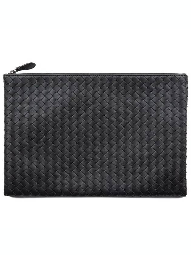 Intrecciato Document Leather Clutch Bag Black - BOTTEGA VENETA - BALAAN 2