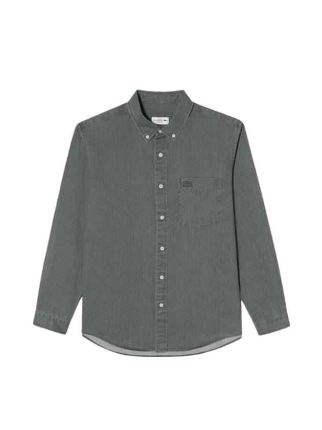 Men's Pocket Denim Shirt Melange Grey - LACOSTE - BALAAN 1