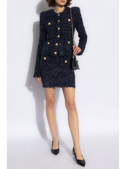 Balmain Tweed Jacket With Lurex Thread, Women's, Navy Blue - BALMAIN - BALAAN 2