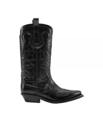 Embroidered Western Leather Mid Boots Black - GANNI - BALAAN 2