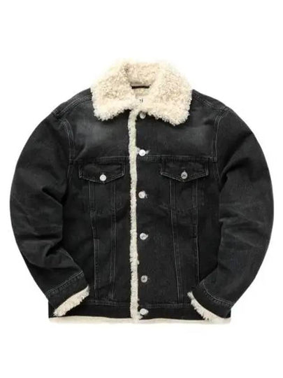 Teddy trim button-up denim jacket dark Grey - AMI - BALAAN 2