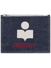 Logo Zipper Pouch Bag Denim Blue - ISABEL MARANT - BALAAN 3