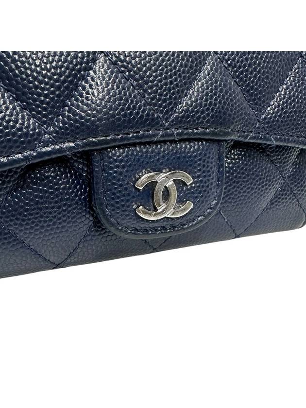 A80799 Navy caviar skin silver snap card holder business wallet - CHANEL - BALAAN 5