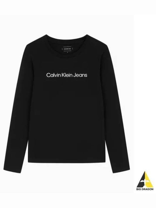 JEANS Women s Institutional Logo Straight Fit Long Sleeve T Shirt J225484 BEH - CALVIN KLEIN - BALAAN 1