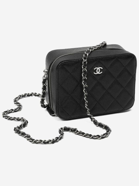 Vanity With Chain Graind Calfskin Mini Bag Silver Black - CHANEL - BALAAN.