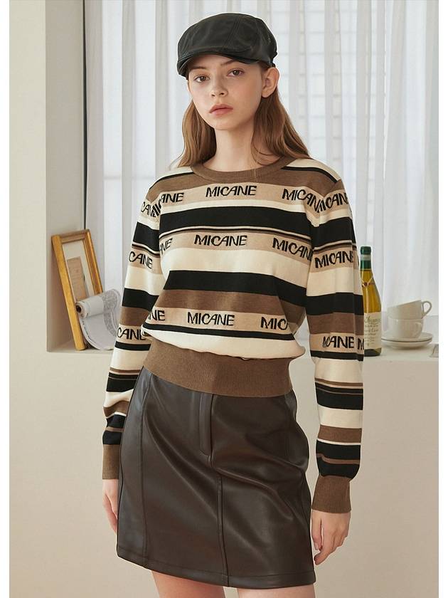 Women's Demour Striped Logo Knit Brown - MICANE - BALAAN 1